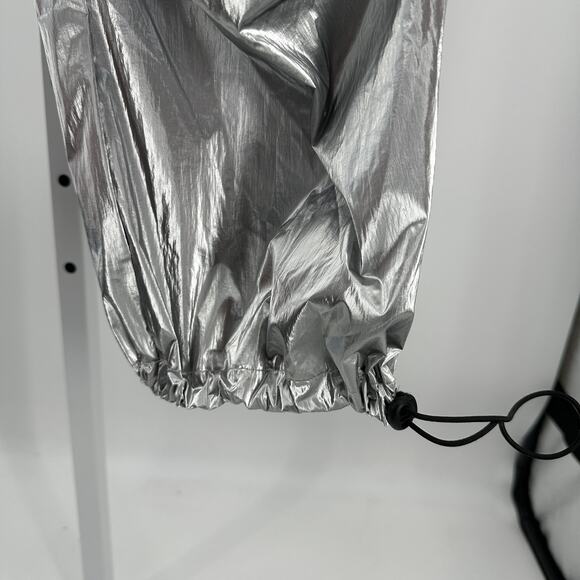 Vinyl Icons Metallic Foil Parachute Pants WMNS XL Silver Elastic Waist High Rise - Picture 4 of 10